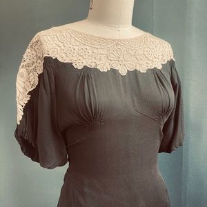 Vintage Black Crepe Shirred Top